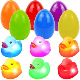 JOYIN 6 Prefilled Easter Eggs with Luminous Floating Duck Bath Toy for Easter Egg Hunt, Easter Basket Fillers