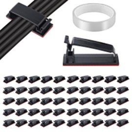 50 Pcs Self-Adhesive Cable Clips Set, PNXKTXO Upgraded Black Cable Management Clips Wire Holders with Traceless Adhesive Tape for Effortless Cord Organization (Black)