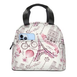 Lunch Bag Pink Eiffel Tower Print Large Capacity Lunch Box for Women Men Reusable Leakproof Cute Lunch Tote Bag Insulated Lunch Box for Work Picnic Camping