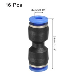 sourcing map Push to Connector Fitting, 4mm Tube OD Quick Connect Air Line Hose Pipe Fitting Straight Pneumatic Connector, Black 16Pcs