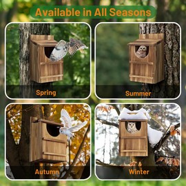 Screech Owl Nesting Box, Large Handmade Wooden Screech Owl House for Outside, Includes Mounting Screws & Wood Shavings, Easy Assembly Required (Brown, 9" x 14.5")