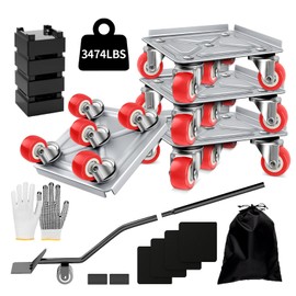 Upgrade 3474LBS Heavy Duty Furniture Dolly & Movers, 6.5" Carbon Steel Panel with 5 360° Rotatable Rubber Universal Wheels, Includes Non-Slip Sliders & Lifter Tool for Moving Pianos, Sofa, Appliances