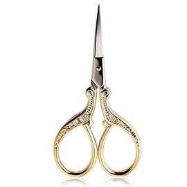 BIHRTC Tijeras de bordado de 3.6 pulgadas, tijeras pequeñas de costura de acero inoxidable, tijeras clásicas, herramientas de bricolaje, costura, tijeras para manualidades, costura, obras de arte, uso diario, tijeras doradas