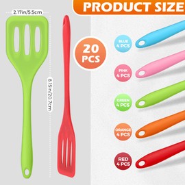 Rtteri 20 Pcs Small Serving Spatula High Heat Resistant Silicone Turner Flexible Nonstick Egg Spatula Flipper Mini Slotted Spatula for Cooking Kitchen Pancake Flip Fish, Red, Blue, Green, Orange, Pink
