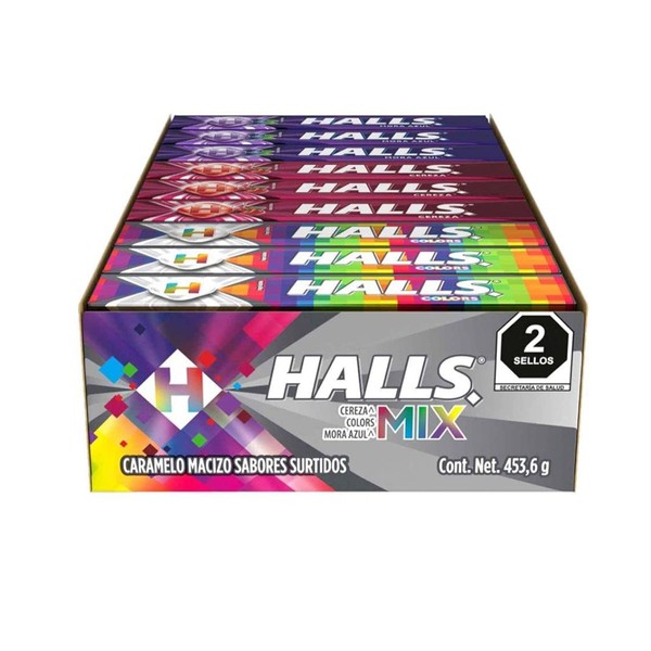 Halls. - Halls Mix (Cereza-Colors-Mora Azul). 18 paquetes de 25.2 gramos cada uno