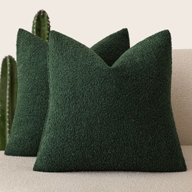 Foindtower Pack of 2 Textured Boucle Throw Pillow Covers Accent Solid Pillow Cases Cozy Soft Decorative Couch Cushion Case for Chair Sofa Bedroom Living Room Home Decor 18x18 Inch Pine Green