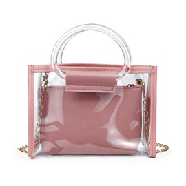 FuninCrea 5x7 Inch Small Crossbody Bag for Women with Removable Clutch Bag and Chain Shoulder Strap, Small Handbag Transparent Shoulder Bag Handbags for Women with Semicircular Clear Handle (Pink)
