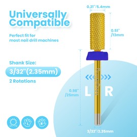 MagiBling Small Barrel Nail Drill Bits Flat Top, 3/32'' Safety Tungsten Carbide Bits, Two-way Rotation, Suitable for Manicure Pedicure Cuticle Gel Polishing, Technicians Bits, Grit: Medium.