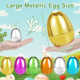 TURNMEON 6 Pack 6" Jumbo Metallic Gold Easter Eggs Plastic Empty Eggs Fillable Easter Hunt, Giant Large Easter Basket Stuffers Filler Filling Treats, Easter Party Favor Kids Classroom Prize Supplies
