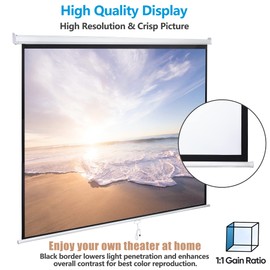 Saicool Projector Screen 120 Inch 1:1 HD Portable Manual Pull Down Projector Screen,Wall Ceiling Mounted Retractable Widescreen for Home Theater Cinema Office Movie TV Game (White, 120 Inch 1:1)