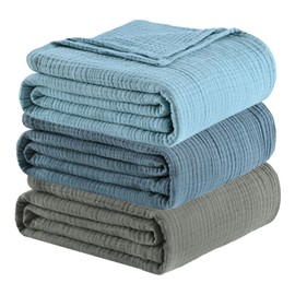 LAST MODA Muslin Blanket 100% Cotton Blanket 108”x90” Lightweight Cozy Breathable Summer Blanket. All Season Soft 4-Layer Gauze Throw Blanket for Sofa, Couch and Bed, Captain Blue