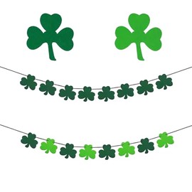 2pcs St Patricks Day Decorations Hanging Banners, Irish Shamrock Banner Green Clover Hanging Garlands Lucky Day Irish St Patricks Day Party Decorations Photo Props for Home School Window Ceiling