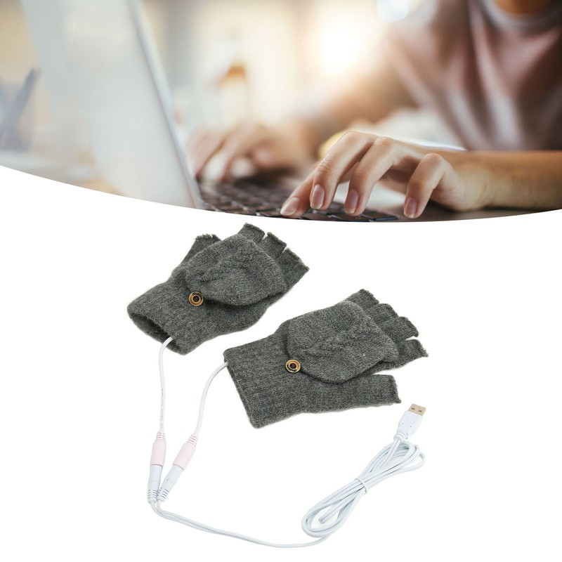 USB Warmer Heated Gloves Flip Half Fingerless Electronic Knitted Hand