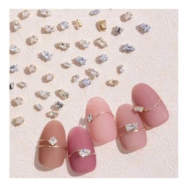YQWIN Nail Stones, Set of 40, Nail Parts, Stones, Rhinestones, For Nails, Shiny and Transparent Nail Parts, Stones, 3D, Small, Rhinestones, Clear, Sparkly, Nail Art Parts, Jewelry, Deco Parts, Crafts