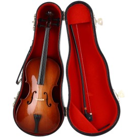 Pyhodi Wooden Miniature Cello with Carry Case, Bow and Bracket, 9.1in Mini Musical Instrument Miniature Dollhouse Model Home Decoration, Musical Instrument Model Miniature Cello Ornaments