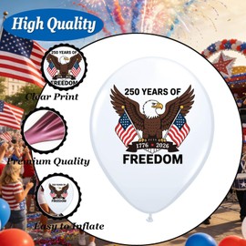 30 Pcs USA 250th Anniversary Balloons – Patriotic 1776-2026 America 250 Years of Freedom Balloons with American Flag Eagle We The People Print, Independence Day, 4th of July, USA 250 Party Supplies