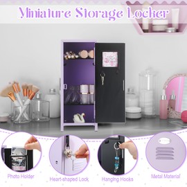 Vercraft Mini Locker with Lock Keys Stickers 10.8inch Small Storage Locker Desk Locker Metal Small Locker Miniature Storage Locker Functional Safe Metal Locker for Desktop Bedroom Home Office(Purple)
