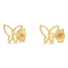 Solid Yellow Gold 14K Silhouette Butterfly Stud Earrings (Yellow Gold)