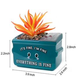 Emotional Support Dumpster Fire Desk Decor, Fake Plants in Ceramic Succulent Pots, Motivational Positive Thinking Office Desk Accessories, Funny Gifts for Women, Men, Coworkers