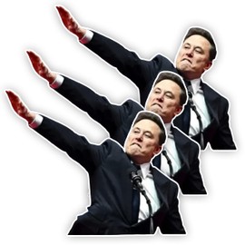 Elon Funny Face Roman Salute Sticker – Vinyl Decal Pack of 3 – 5 Inch Wide by 3.5 Inch Height – Waterproof and Removable Decals for Cars, Laptops, Water Bottles, Windows, Toolboxes, Meme Sticker