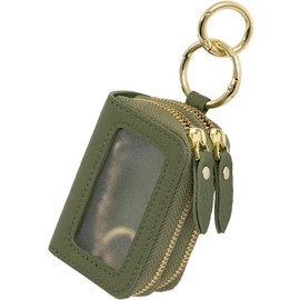 RafiCaro Key Case, Double Pockets, Genuine Leather, Smart Key, Clear Window, Easy to Operate, Carabiner, AirTag Compatible, Lightweight, green