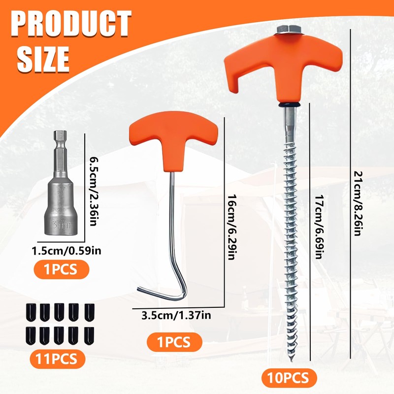 Pack of 10 Rotating Tent Pegs with Thread Camping Pegs