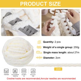 Chunky Wool, 2 x 250 g Fluffy Thick Yarn, Milky White Wool, Thick Yarn Fluffy, Thick Wool for Hand Knitting, Arm Knitting Wool, XXL Wool, Blanket Yarn for Weaving, Blankets, Scarves, Hats, Pet Bed