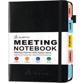 JUBTIC Meeting Notebook for Work with Action Items, Project Planner Work Planner for Office & Business Taking Notes, Agenda Organizer Supplies for Men & Women,160 Pages (8.5”x11”) - Black
