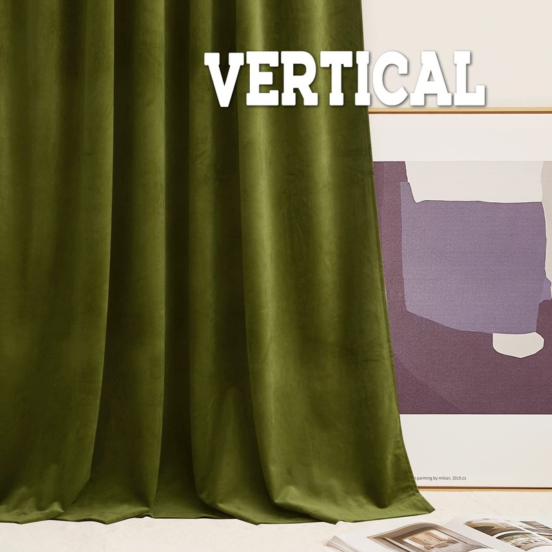 RYB Home Dark Green Curtains 96 inches Long, Plush Velvet