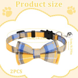 Tomedeks 2-pack Safety Quick Release Cat Collars, Kitten Collars with Detachable Bow Tie and Bell,Cat Bow Tie,Cat Collar with Bell,Adjustable 18-28cm(2 colors)