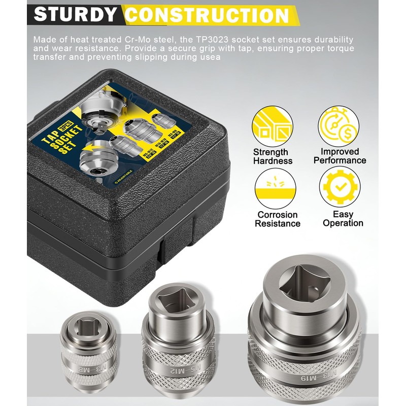 3-Piece Tap Socket Set Use with 1/4" & 3/8" &