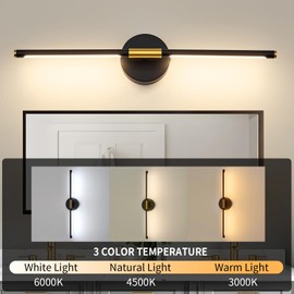 Black Gold Battery Operated Wall Sconces Set of 2, 24 Inch 3CCT Rechargeable Wall Lights with Remote, Touch Control, 350° Adjustment Dimmable Stepless Timer Wireless Wall Sconces for Living Room