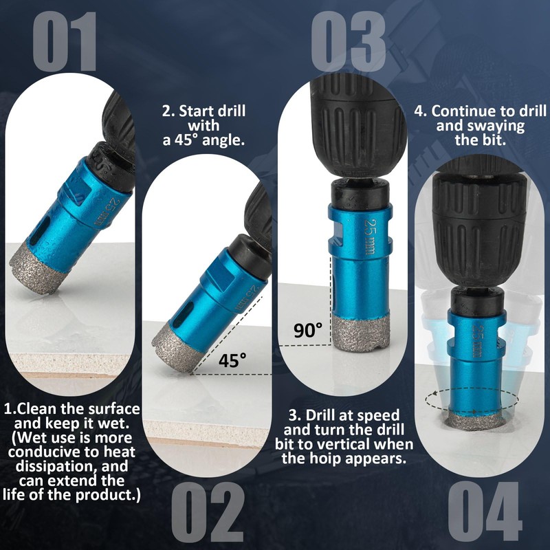 Diamond Tile Hole Saw Kit - 14 PCS Set Including