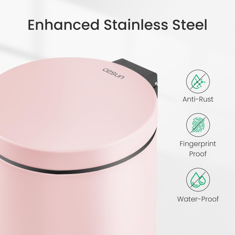 Cesun 1.2 Gallons Small Pink Trash Can, Bathroom Garbage Can