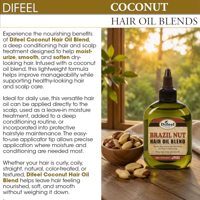 Difeel Coconut Hair Oil Blend 7.1 Ounce ounce
