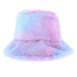 Zac's Alter Ego Pastel Rainbow Acidwash Paint Splash Faux Fur Warm Winter Bucket Hat