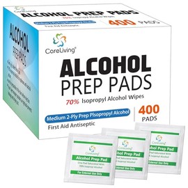 CareLiving Almohadillas de preparación de alcohol con 70% de alcohol isopropílico, paquete de 400, grado médico, envueltos individualmente, hisopos de