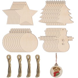 44PCS Wooden Christmas Decorations, Christmas Wooden Baubles Ornaments, Tree Decorations for DIY Christmas Decorations, Suitable for Place That Requires Decoration (Star, Tree, Snowman, Disc)