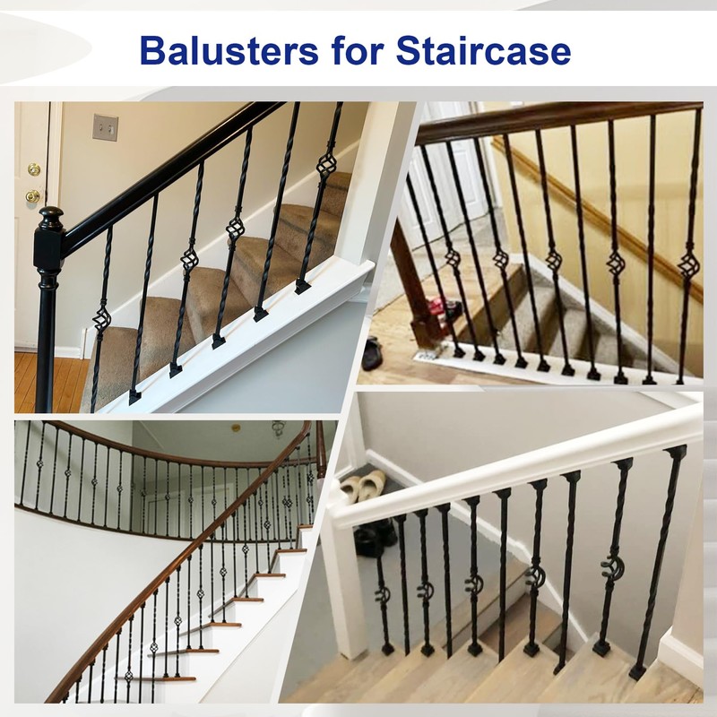 Sidasu 10-Pack 44" x 1/2" Wrought Iron Balusters for Stairs,