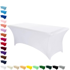AMFUN 6FT Kitchen Spandex Table Cloth, Stretch Rectangular Table Cloth,Tight, Fitted,Washable and Wrinkle Resistant for Wedding,Banquet,Party & Holiday Event,183 * 76 * 76CM-White