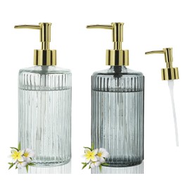 Crocon 18 Oz Glass Soap Dispenser for Kitchen, 2 Pack Hand Soap Dispenser for Bathroom with Stainless Steel Pump Refillable Liquid Lotion Kitchen Soap Dispenser with 1 Extra Pump, Black & White