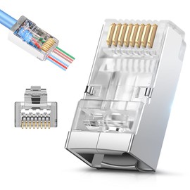 JODROAD Conectores de paso RJ45 Cat6 Cat6A blindados – 3 puntas 8P8C chapados en oro extremos Ethernet para cable de red FTP/STP y cable sólido, paquete de 20 unidades