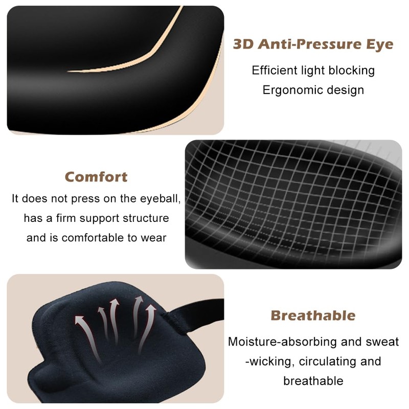 2Pcs 3D Eye Patches for Adults - Adjustable Medical Eye-Patch