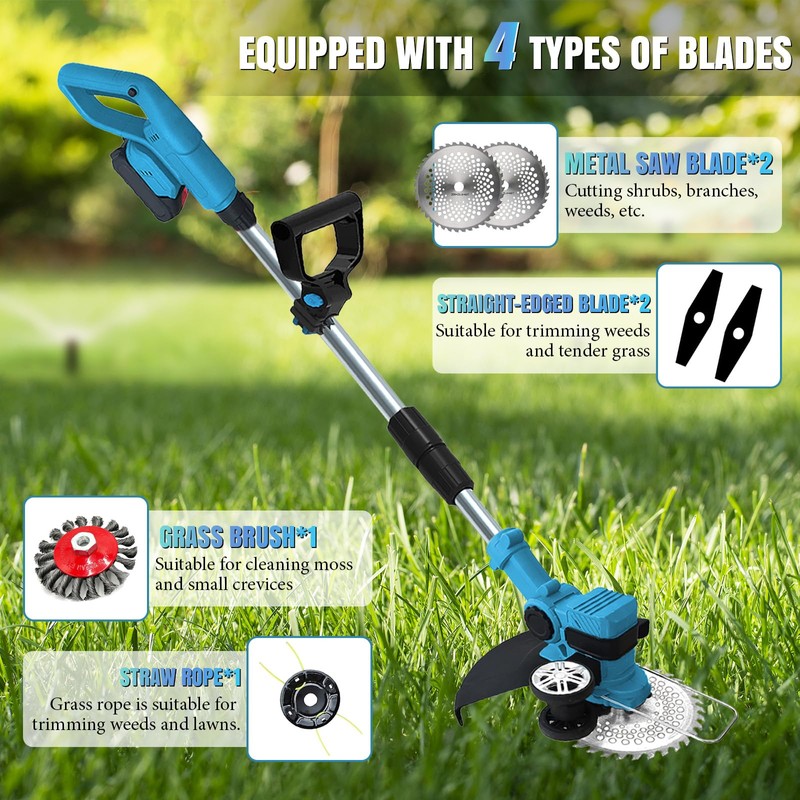 4-in-1 Cordless Electric Weed Wacker, 2 Pack 21V 3.0Ah Batteries