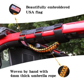 BESTAOO 2 x Roll Bar Grab Handles Paracord Grip Handle for Jeep Wrangler YJ TJ JK JL & Gladiator JT 1955-2022 UTV ATV, Fit for 2 to 4-inch Roll Bars, Upgrade Metal Buckle (Yellow)