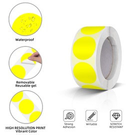 Color Label Round 1.0 inches (25 mm) Yellow Round Stickers 500 Sheets