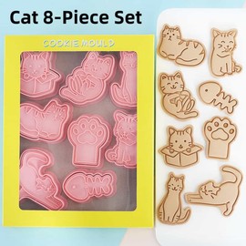 Eidoct 8PCS Cookie Cutters Shapes Baking Set Moulds Cookie Cutters Form for DIY Holiday Party Baking (Cat)