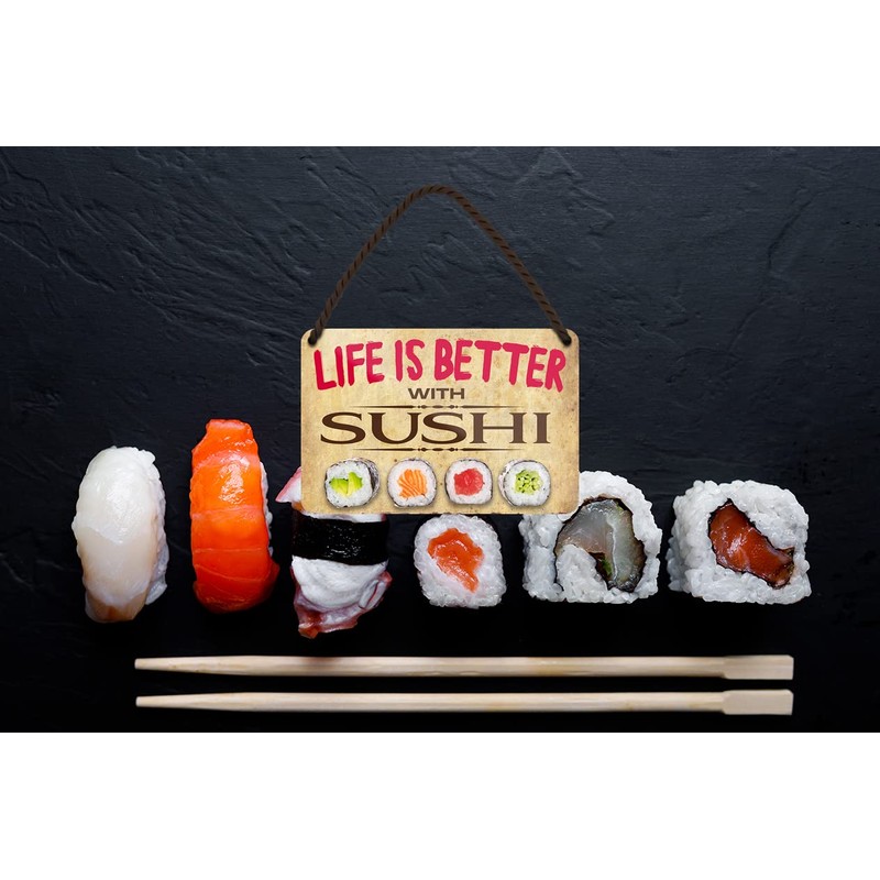 Life is Better with Sushi Retro Decorative Hanging Sign with