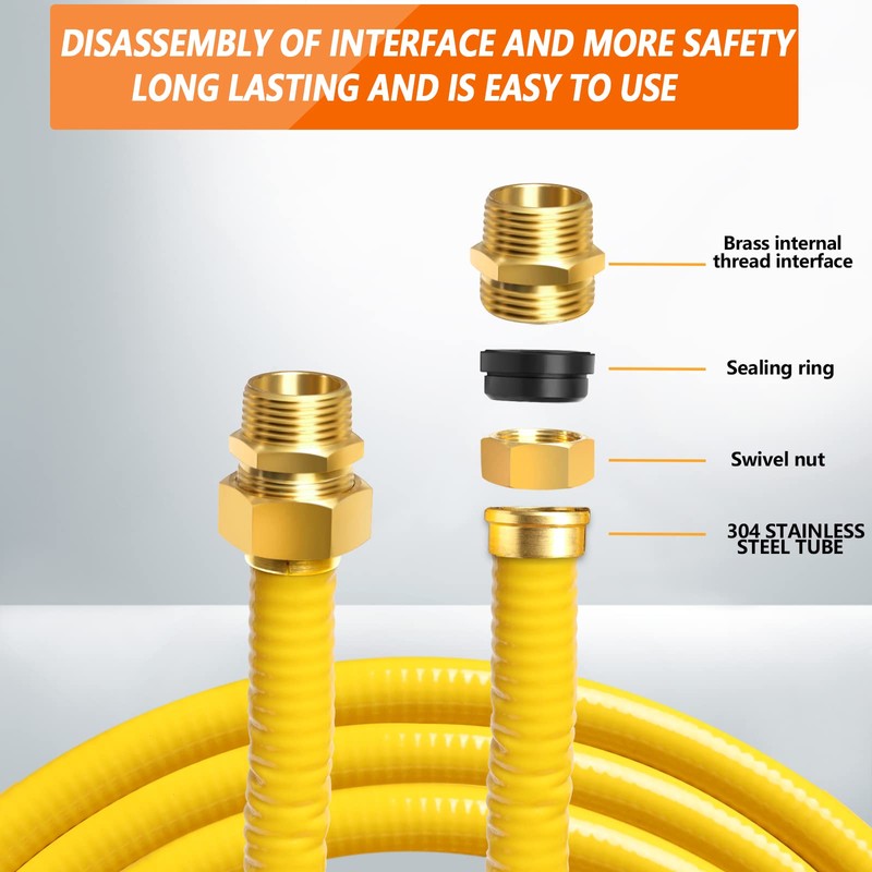 Grehitk 33ft 1/2'' Flexible Gas Line, CSST Corrugated Stainless Steel