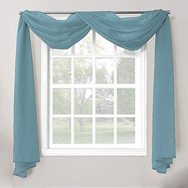 Decotex 1 Piece Sheer Voile Home Decor Fully Hemmed Scarf Valance Swag Topper (37" X 216", Slate Blue)